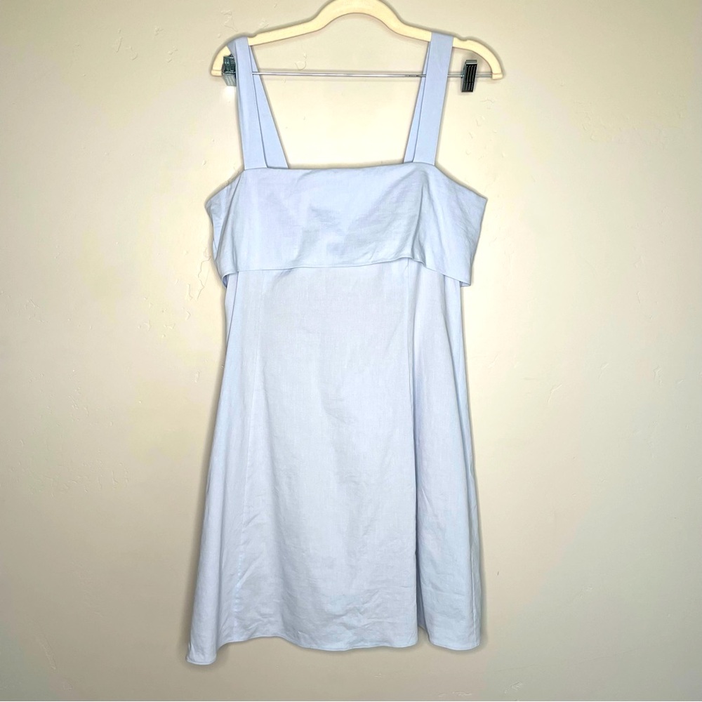 Theory Drape Back Mini Dress in Stretch Linen Light Powder Blue NWT Bow‎